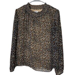 J.Crew Women’s Small Leopard Print Smocked Neck Blouse Long Sleeve Top Animal
